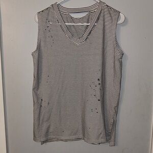 POL Black and White tank top distressed Tee